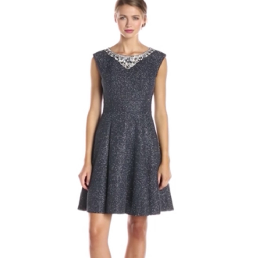 Eliza j Size 6 Gray sparkle embellished neckline